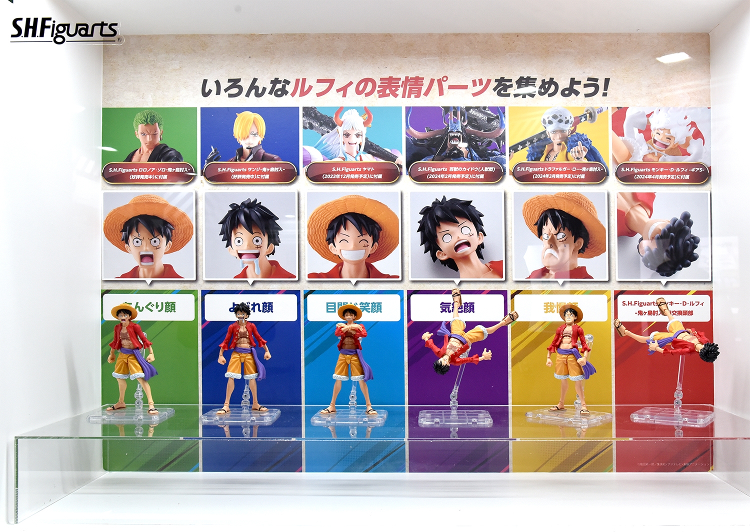 「S.H.Figuarts モンキー・D・ルフィ -鬼ヶ島討入-」(発売中)表情パーツ付属アイテム一覧